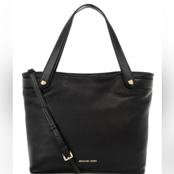 Authenticated Michael Kors Black/Silver Hyland Soft Leather Crossbody Tote Bag